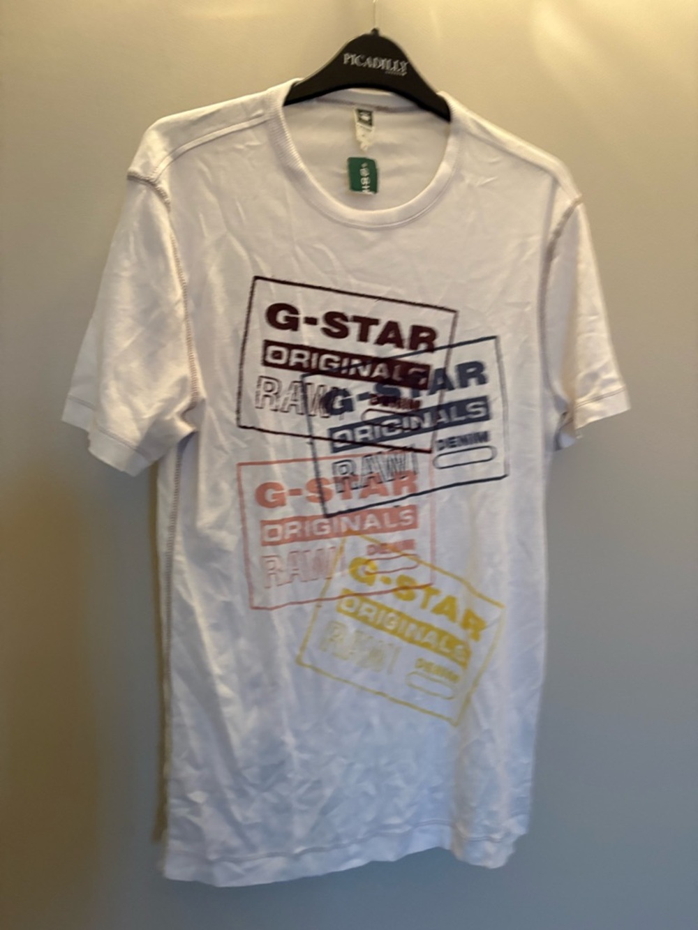 G-Star White Short Sleeve Tee with Multicolor Logo Blocks